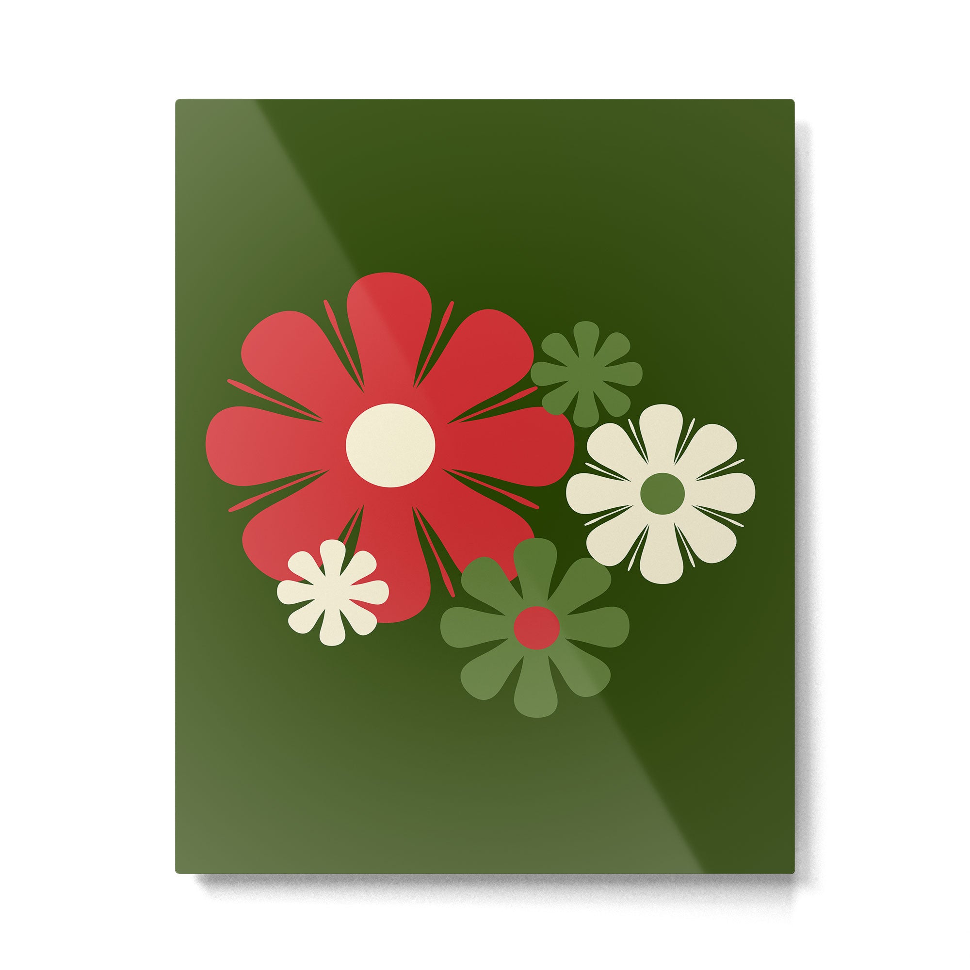 Flower Locus Retro Christmas 60s 70s Floral Pattern Xmas Green Red Cream Metal Print Gallery Image 6