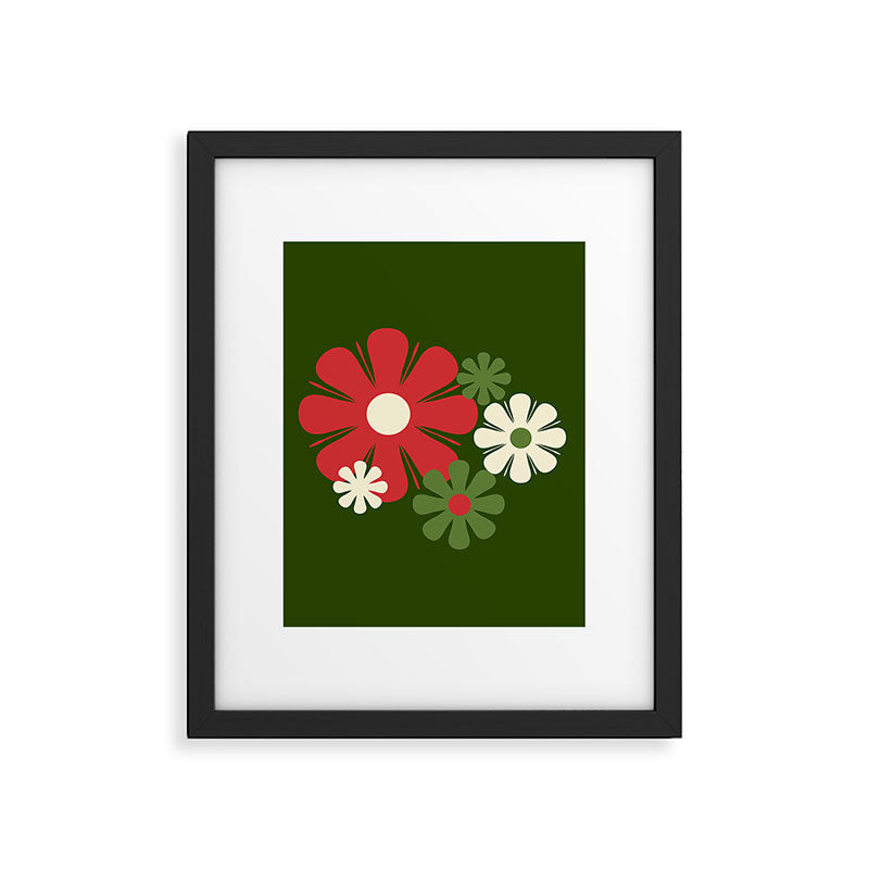 Flower Locus Retro Christmas 60s 70s Floral Pattern Xmas Green Red Cream Framed Art Print Gallery Image 6