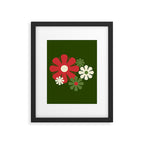Flower Locus Retro Christmas 60s 70s Floral Pattern Xmas Green Red Cream Framed Art Print Gallery Image 6