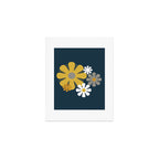 Flower Locus Retro Minimalist Floral Pattern Navy Blue Mustard Yellow Gray White  Art Print Gallery Image 1