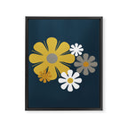 Flower Locus Retro Minimalist Floral Pattern Navy Blue Mustard Yellow Gray White  Framed Canvas Print Gallery Image 8