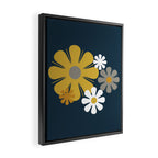 Flower Locus Retro Minimalist Floral Pattern Navy Blue Mustard Yellow Gray White  Framed Canvas Print Gallery Image 2