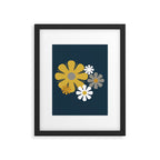 Flower Locus Retro Minimalist Floral Pattern Navy Blue Mustard Yellow Gray White  Framed Art Print Gallery Image 6