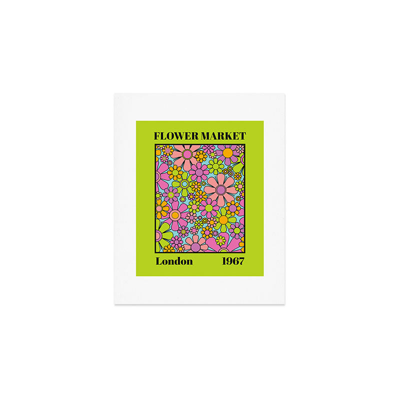 Flower Market London 1967 Colorful Retro Floral 60s Plastic Art Print on Lime Art Print Gallery Image 1