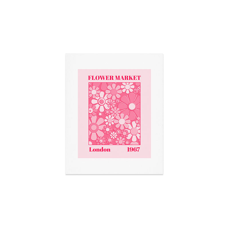 Flower Market London 1967 Pink Retro Floral 60s Plastic Look Art Print Gallery Image 1