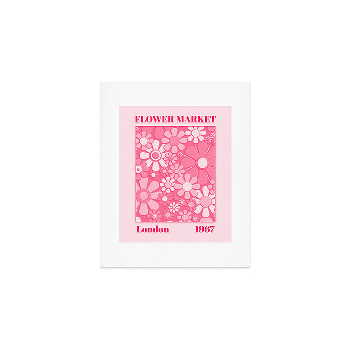 Flower Market London 1967 Pink Retro Floral 60s Plastic Look Art Print Gallery Image 1