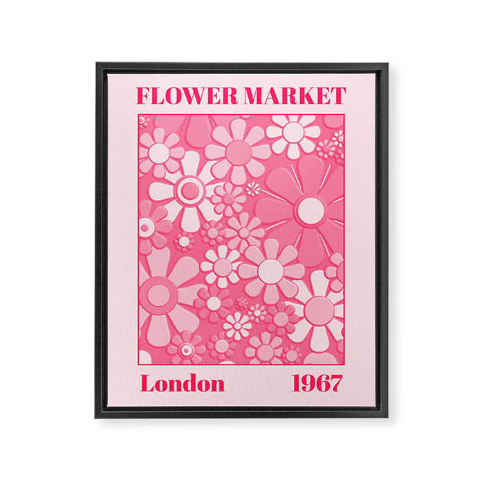 Flower Market London 1967 Pink Retro Floral 60s Plastic Look Framed Canvas Print Gallery Image 1