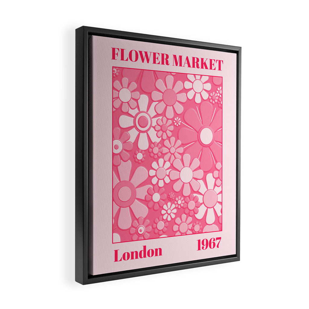 Flower Market London 1967 Pink Retro Floral 60s Plastic Look Framed Canvas Print Gallery Image 2