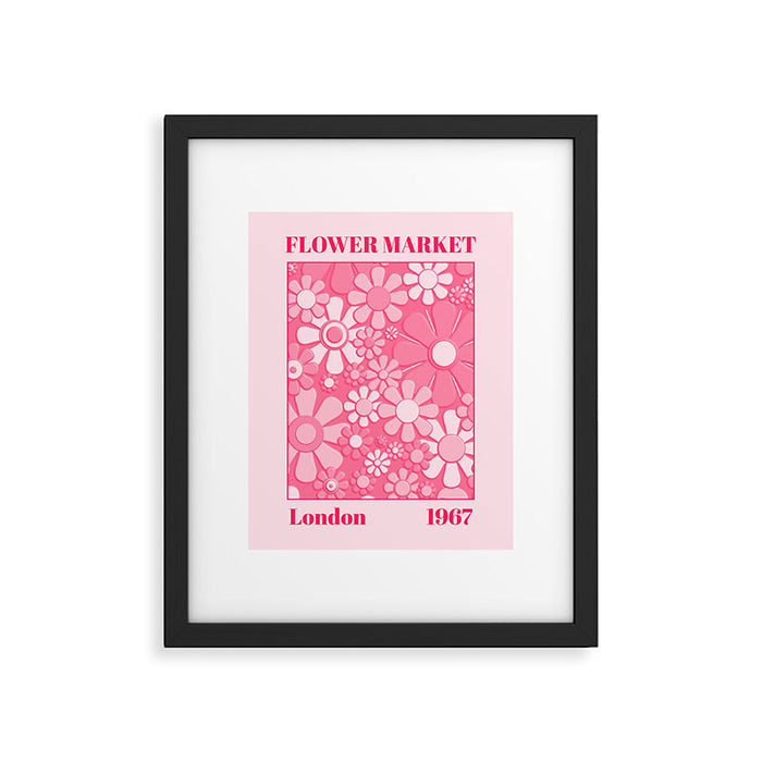 Flower Market London 1967 Pink Retro Floral 60s Plastic Look Framed Art Print Gallery Image 1