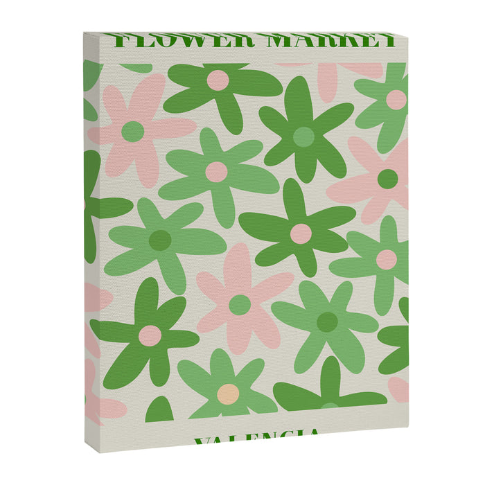 Flower Market Valencia Cute Retro Modern Floral Lime Green and Light Pink Canvas Print Gallery Image 1