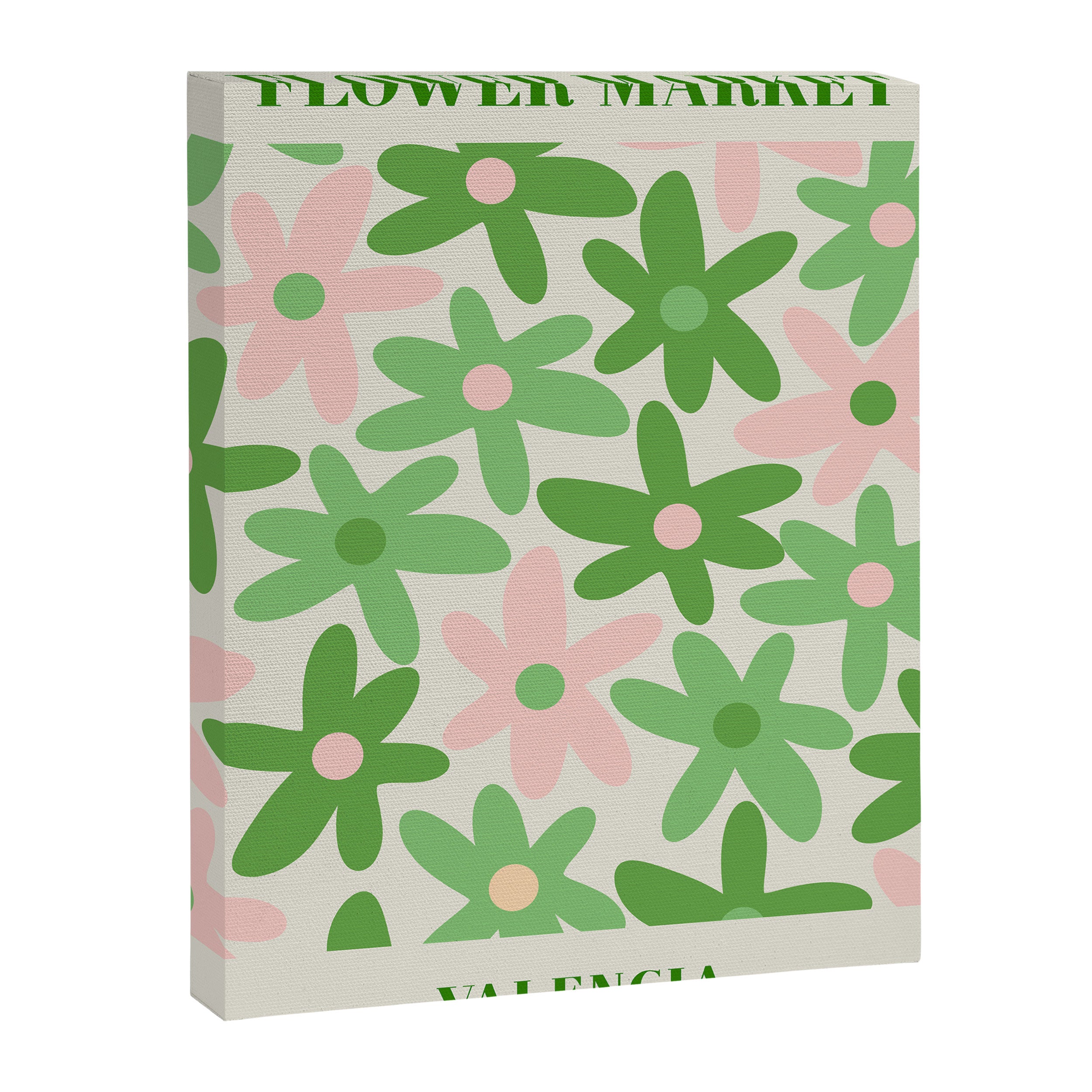 Flower Market Valencia Cute Retro Modern Floral Lime Green and Light Pink Canvas Print Gallery Image 8