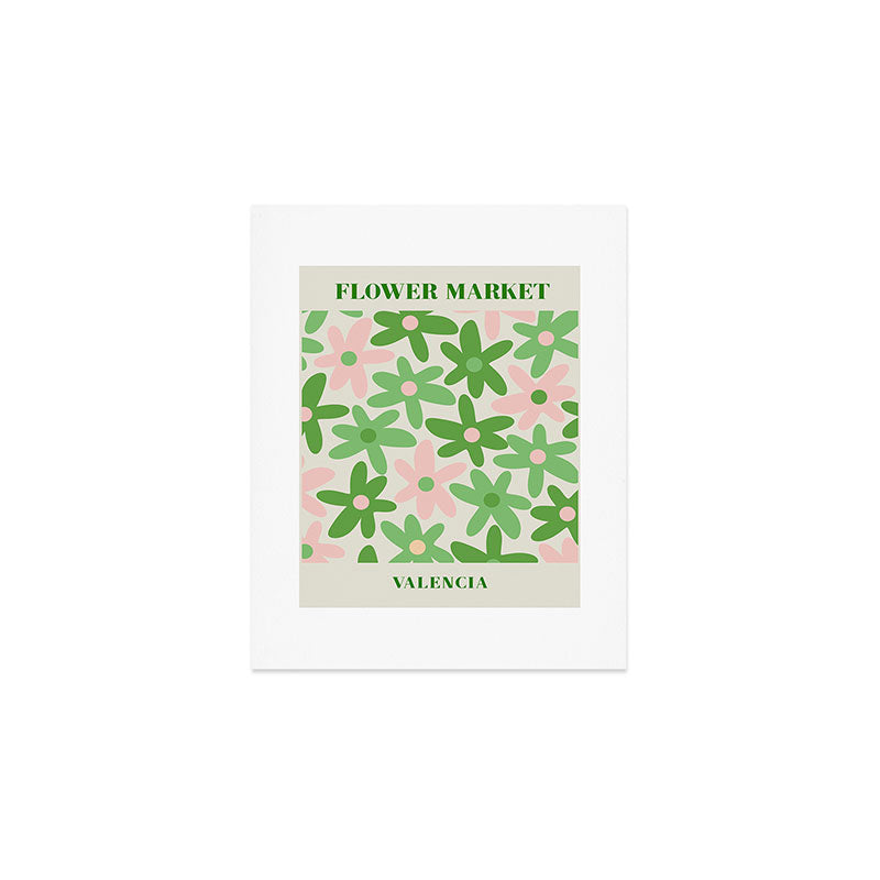Flower Market Valencia Cute Retro Modern Floral Lime Green and Light Pink Art Print Gallery Image 1
