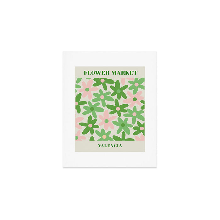 Flower Market Valencia Cute Retro Modern Floral Lime Green and Light Pink Art Print Gallery Image 1