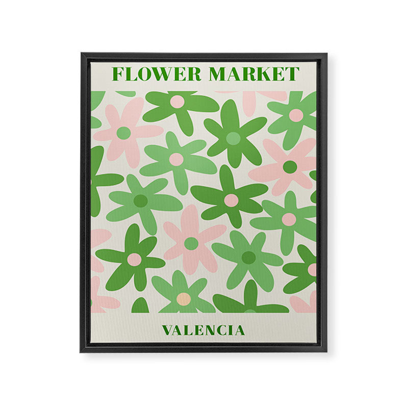 Flower Market Valencia Cute Retro Modern Floral Lime Green and Light Pink Framed Canvas Print Gallery Image 8