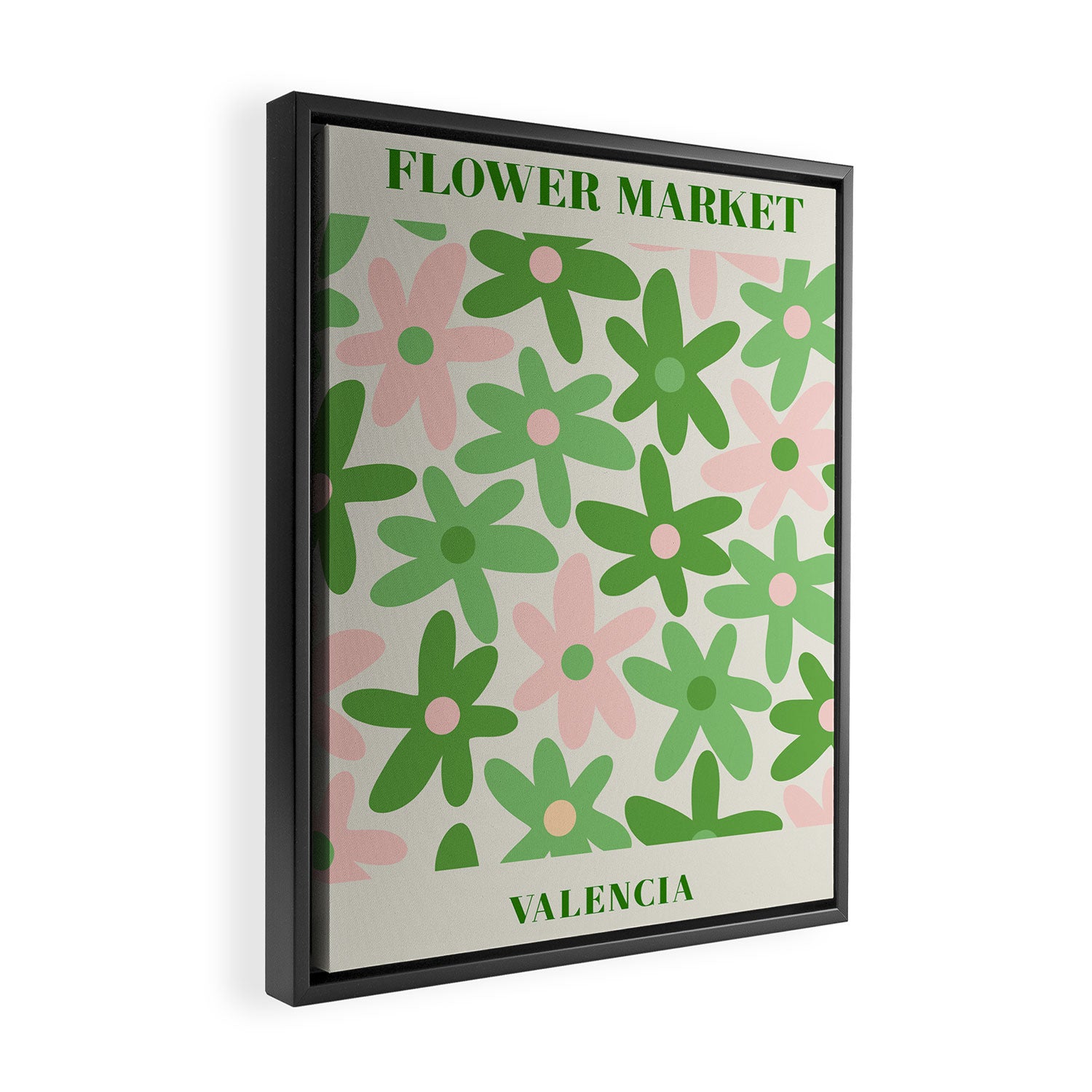 Flower Market Valencia Cute Retro Modern Floral Lime Green and Light Pink Framed Canvas Print Gallery Image 2