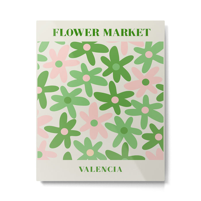 Flower Market Valencia Cute Retro Modern Floral Lime Green and Light Pink Metal Print Gallery Image 1