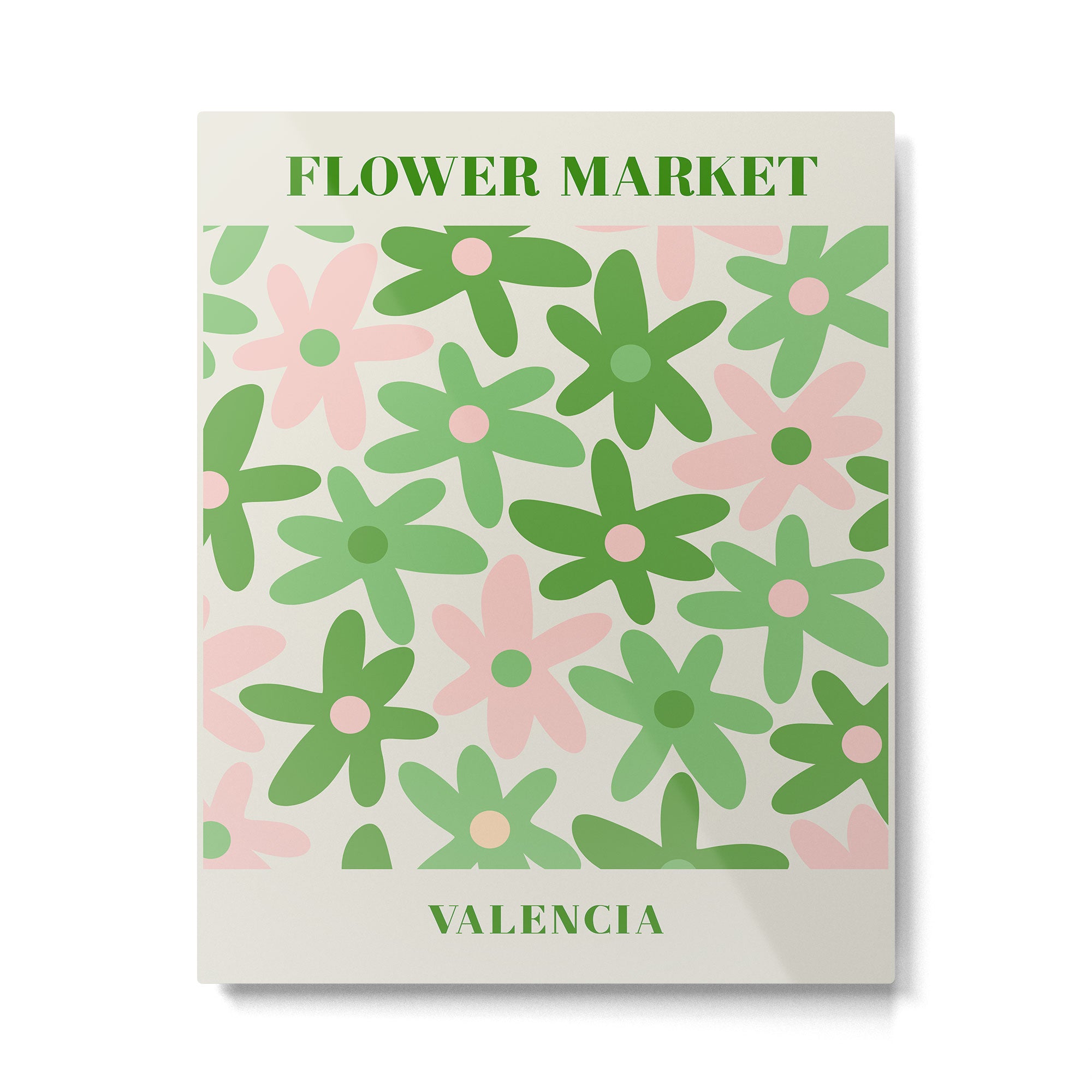 Flower Market Valencia Cute Retro Modern Floral Lime Green and Light Pink Metal Print Gallery Image 6