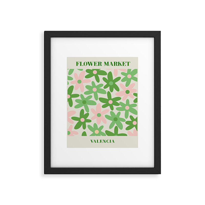 Flower Market Valencia Cute Retro Modern Floral Lime Green and Light Pink Framed Art Print Gallery Image 6
