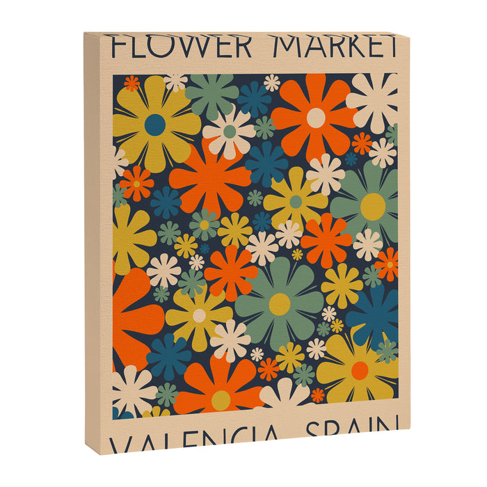 Flower Market Valencia Spain Retro Minimal Floral Blue Orange Mustard Canvas Print Gallery Image 1