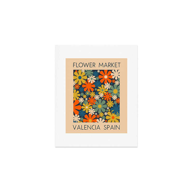 Flower Market Valencia Spain Retro Minimal Floral Blue Orange Mustard Art Print Gallery Image 1
