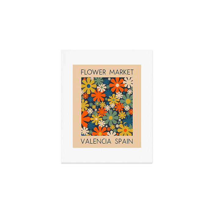Flower Market Valencia Spain Retro Minimal Floral Blue Orange Mustard Art Print Gallery Image 1