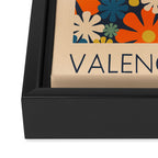 Flower Market Valencia Spain Retro Minimal Floral Blue Orange Mustard Framed Canvas Print Gallery Image 3