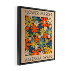 Flower Market Valencia Spain Retro Minimal Floral Blue Orange Mustard Framed Canvas Print Gallery Image 2