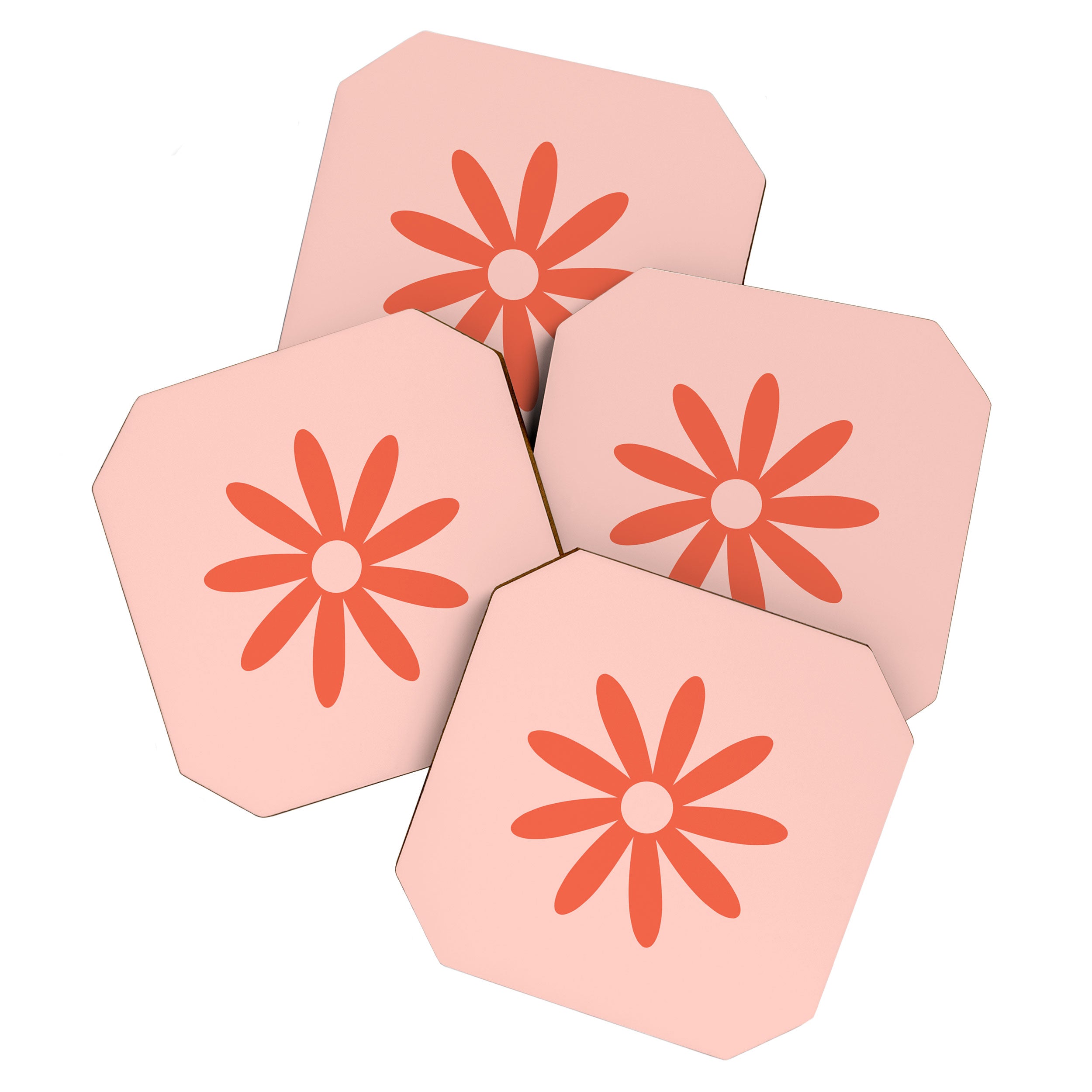 Flower Time Minimalist Floral Pattern in Blush Pink and Coral Coaster Gallery Image 1