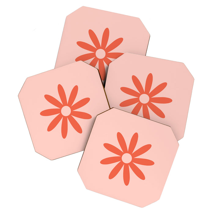 Flower Time Minimalist Floral Pattern in Blush Pink and Coral Coaster Gallery Image 1