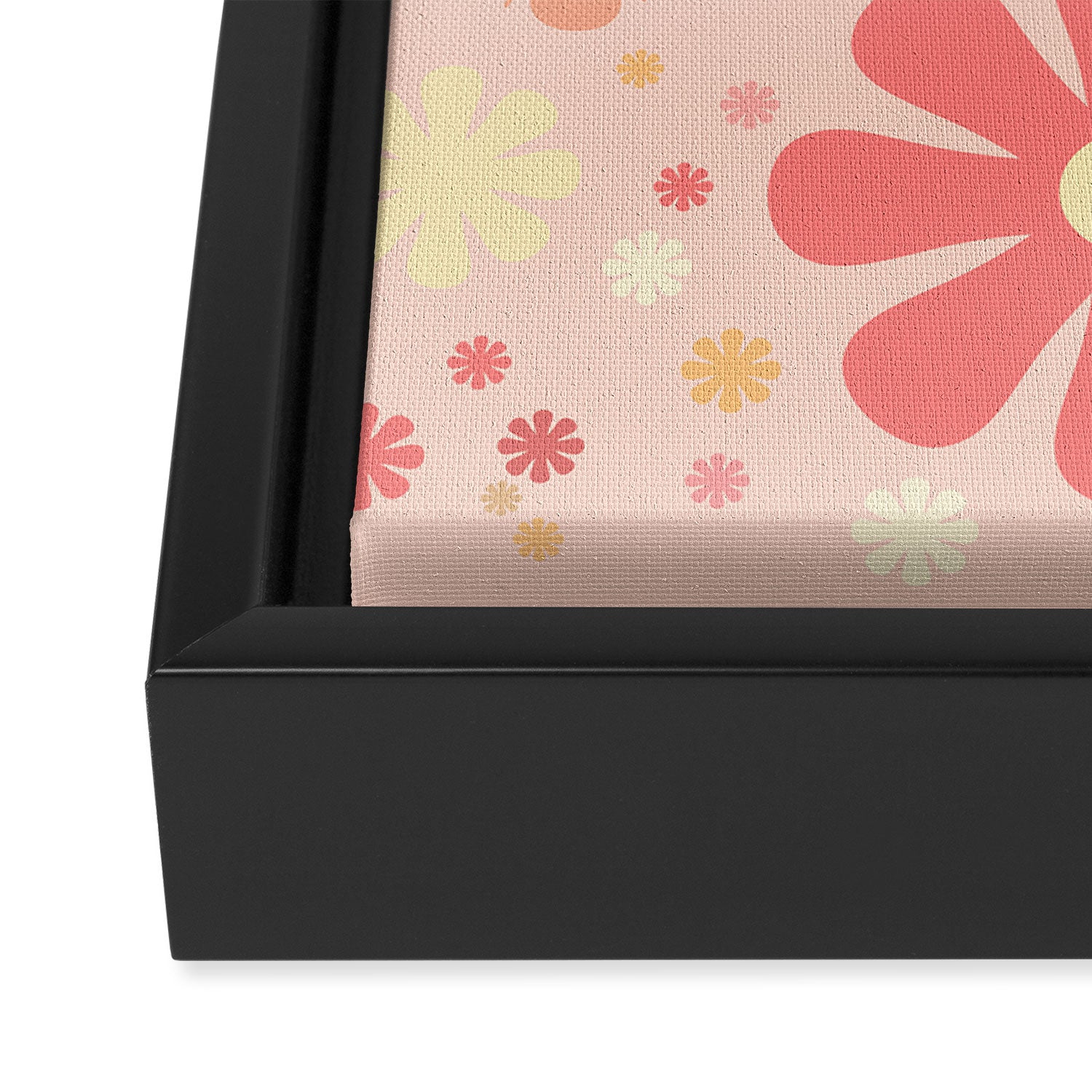 Flowerama Retro Floral Pattern in Blush Pink and Pale Yellow Framed Canvas Print Gallery Image 3