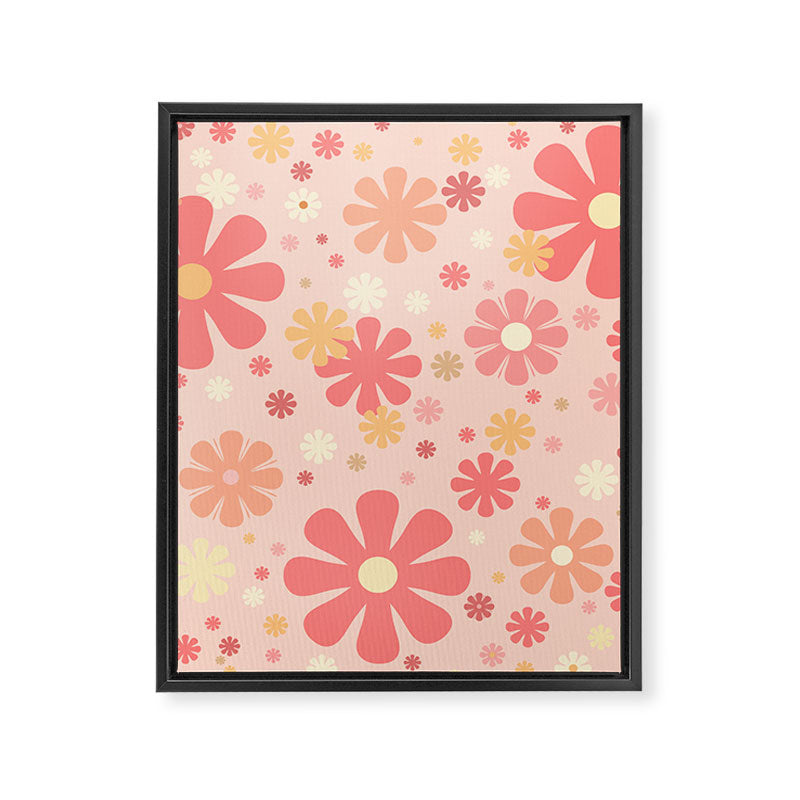 Flowerama Retro Floral Pattern in Blush Pink and Pale Yellow Framed Canvas Print Gallery Image 8