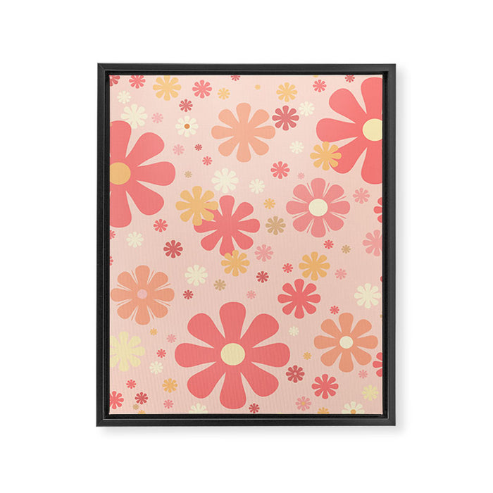 Flowerama Retro Floral Pattern in Blush Pink and Pale Yellow Framed Canvas Print Gallery Image 1