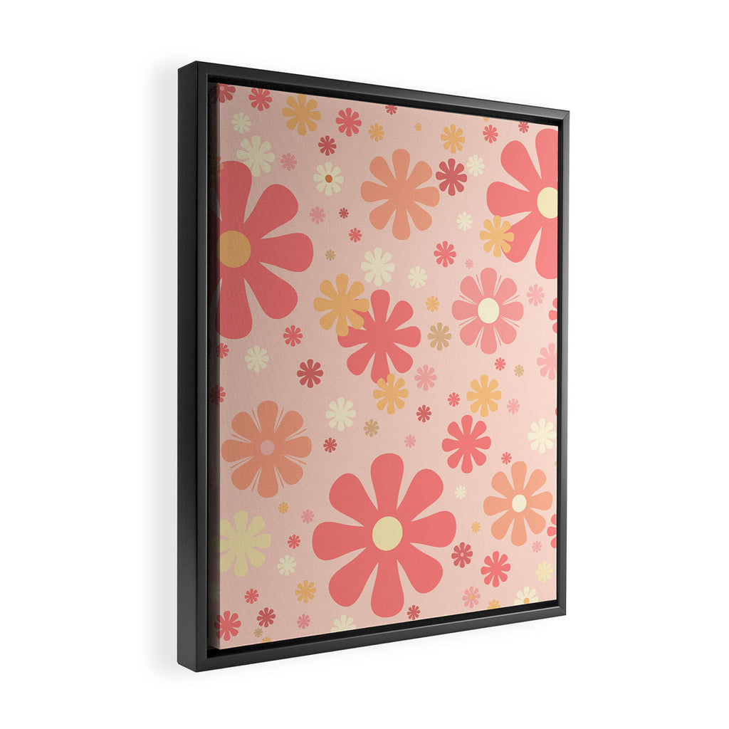 Flowerama Retro Floral Pattern in Blush Pink and Pale Yellow Framed Canvas Print Gallery Image 2