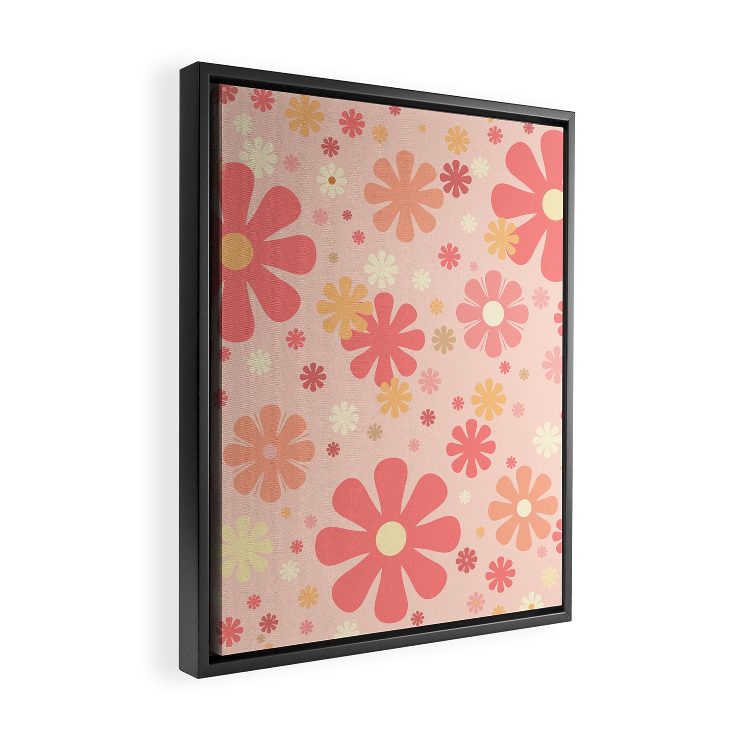 Flowerama Retro Floral Pattern in Blush Pink and Pale Yellow Framed Canvas Print Gallery Image 2