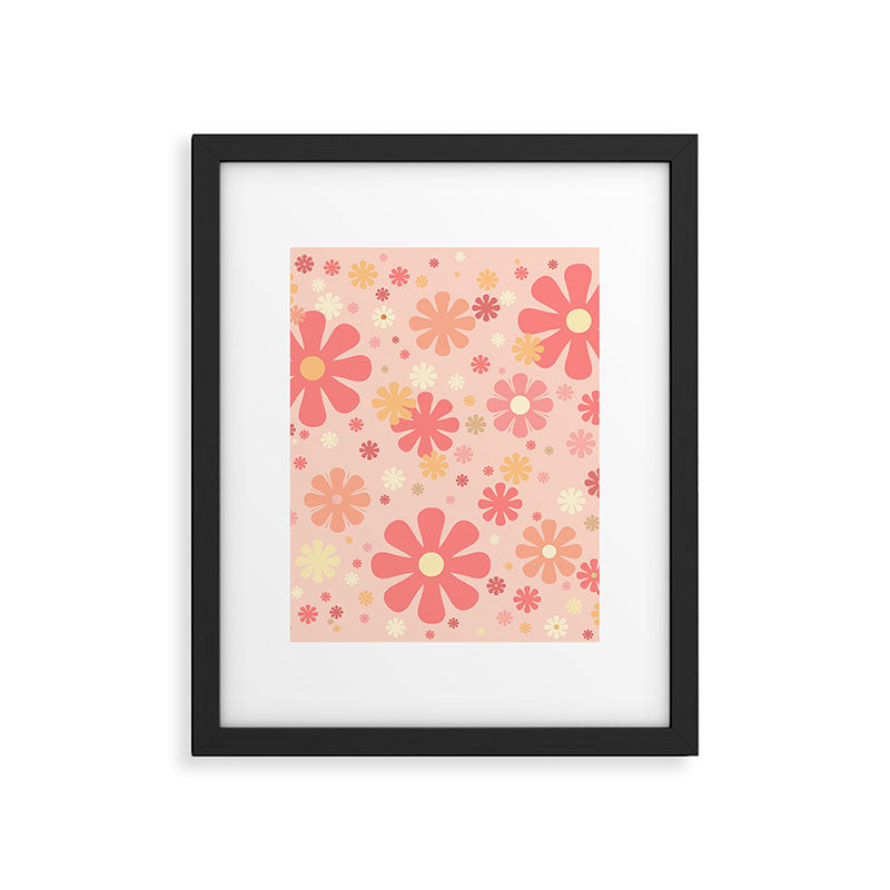 Flowerama Retro Floral Pattern in Blush Pink and Pale Yellow Framed Art Print Gallery Image 6