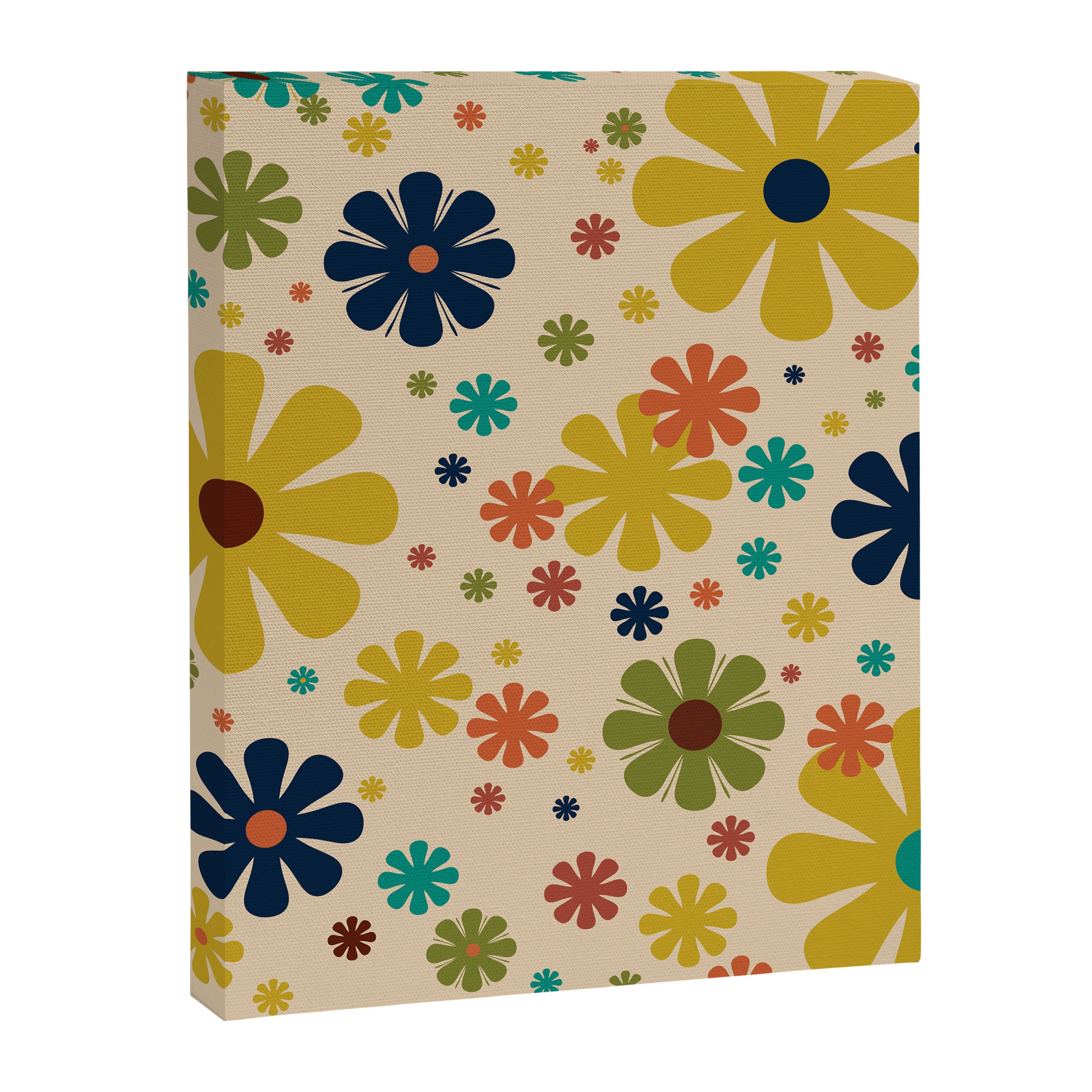 Flowerama Retro Floral Pattern in Mid Mod Mustard, Orange, Teal, Olive, and Beige Canvas Print Gallery Image 8