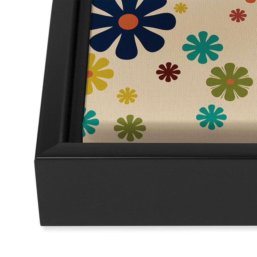 Flowerama Retro Floral Pattern in Mid Mod Mustard, Orange, Teal, Olive, and Beige Framed Canvas Print Gallery Image 3