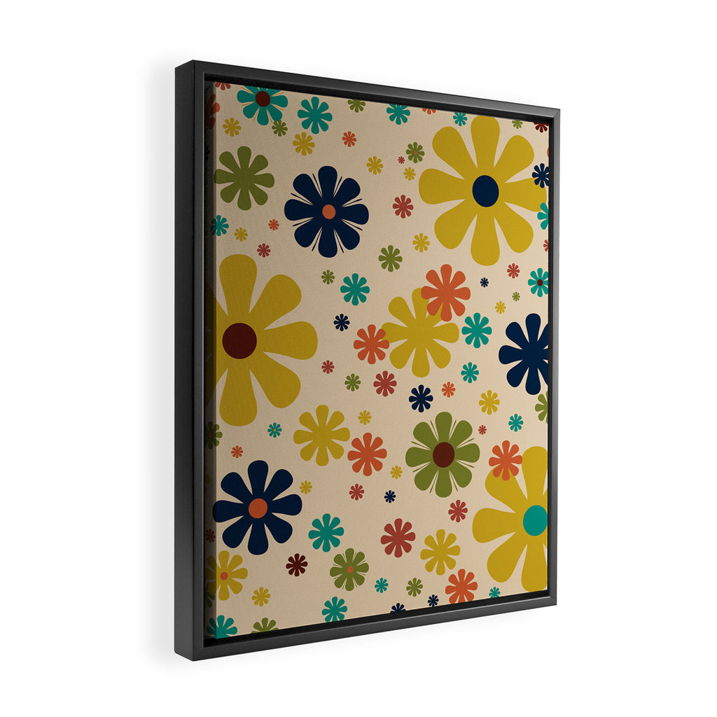 Flowerama Retro Floral Pattern in Mid Mod Mustard, Orange, Teal, Olive, and Beige Framed Canvas Print Gallery Image 2