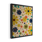 Flowerama Retro Floral Pattern in Mid Mod Mustard, Orange, Teal, Olive, and Beige Framed Canvas Print Gallery Image 2