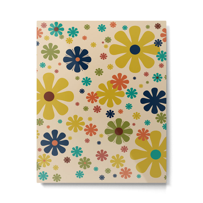 Flowerama Retro Floral Pattern in Mid Mod Mustard, Orange, Teal, Olive, and Beige Metal Print Gallery Image 1