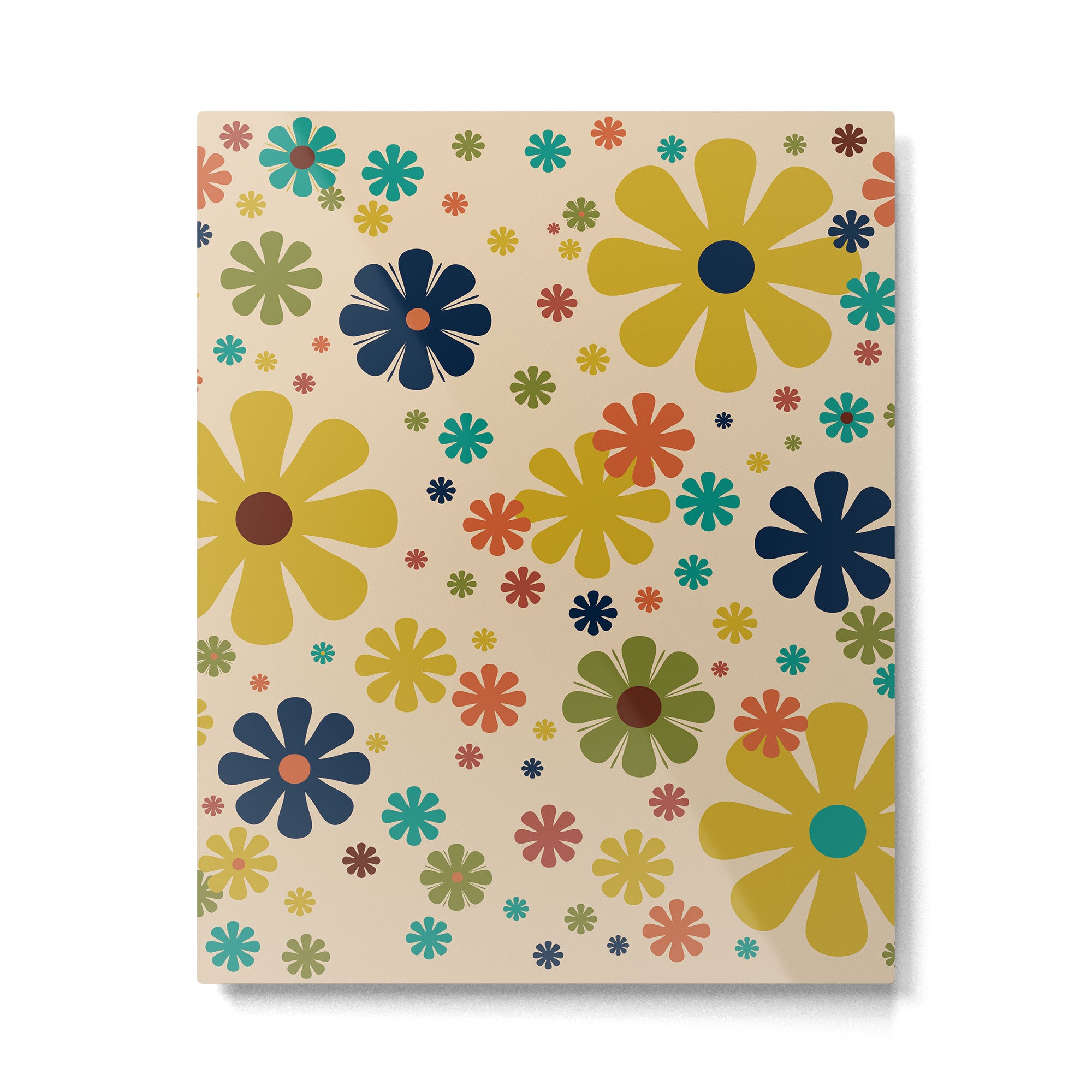 Flowerama Retro Floral Pattern in Mid Mod Mustard, Orange, Teal, Olive, and Beige Metal Print Gallery Image 6