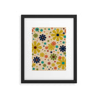 Flowerama Retro Floral Pattern in Mid Mod Mustard, Orange, Teal, Olive, and Beige Framed Art Print Gallery Image 6