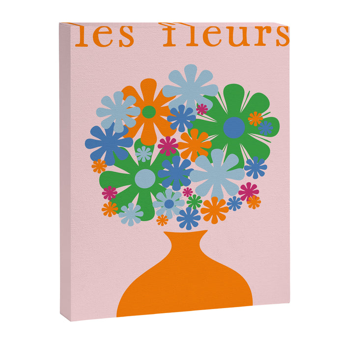 Flowers in Vase Les Fleurs Cheerful Retro Minimal Still Life Pink Tangerine Canvas Print Gallery Image 1