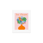 Flowers in Vase Les Fleurs Cheerful Retro Minimal Still Life Pink Tangerine Art Print Gallery Image 1