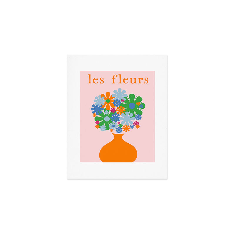 Flowers in Vase Les Fleurs Cheerful Retro Minimal Still Life Pink Tangerine Art Print Gallery Image 1