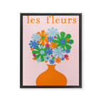 Flowers in Vase Les Fleurs Cheerful Retro Minimal Still Life Pink Tangerine Framed Canvas Print Gallery Image 6