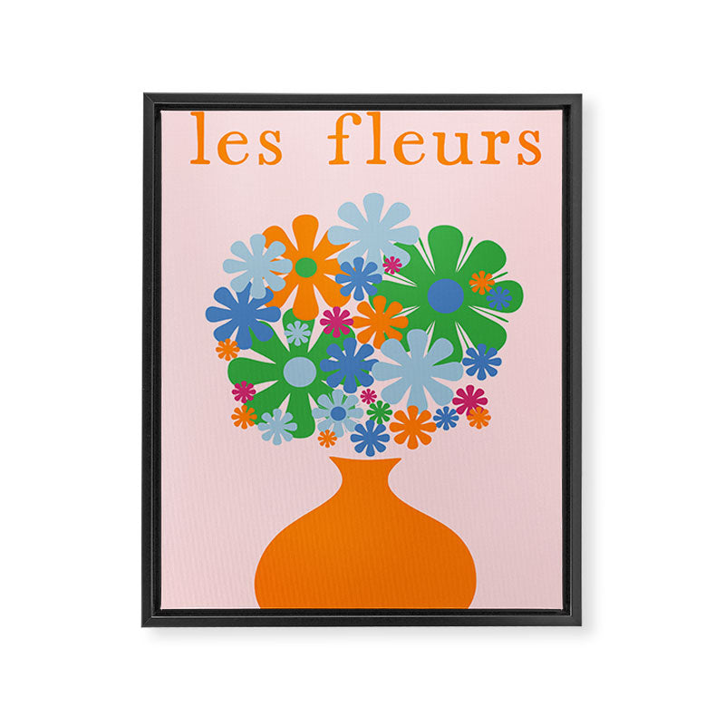 Flowers in Vase Les Fleurs Cheerful Retro Minimal Still Life Pink Tangerine Framed Canvas Print Gallery Image 6