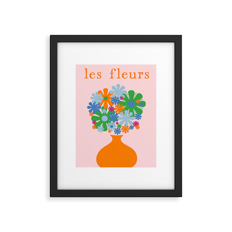 Flowers in Vase Les Fleurs Cheerful Retro Minimal Still Life Pink Tangerine Framed Art Print Gallery Image 5