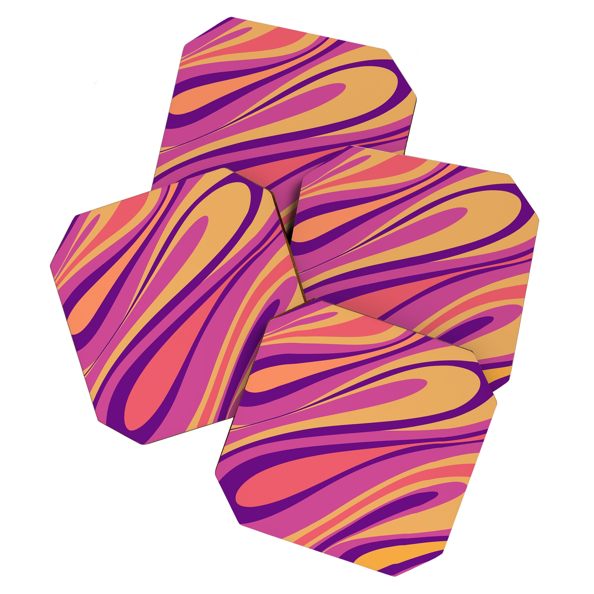 Fluid Vibes Retro Aesthetic Swirl Abstract Mustard Magenta Purple Orange Coaster Gallery Image 1
