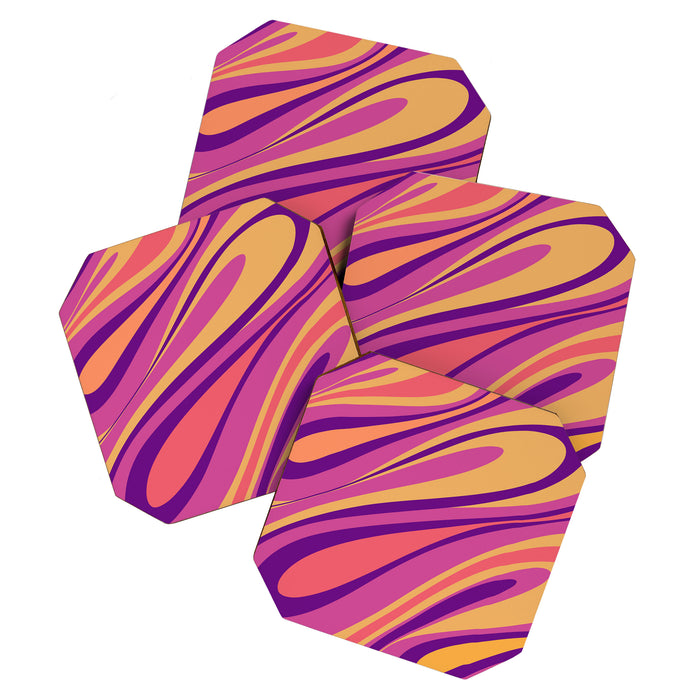 Fluid Vibes Retro Aesthetic Swirl Abstract Mustard Magenta Purple Orange Coaster Gallery Image 1